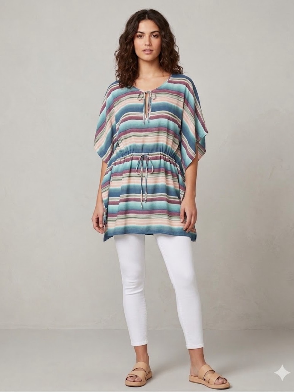 100% Silk Beach Coverup Hermanny By Vix  Southwest Coastal Cowgirl Poncho Topper